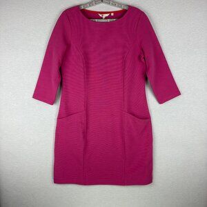 BODEN WOMEN'S TRINITY JERSEY RIBBED POCKETS STRETCH DRESS IN PINK COLOR SIZE 10R